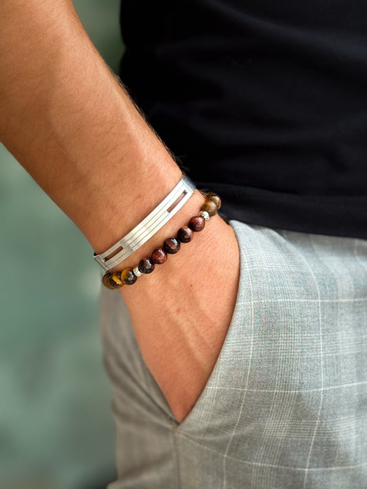 Bracelet Œil de Tigre ajustable – Finition satinée